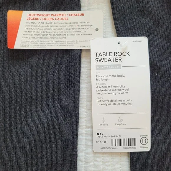 Athleta Table Rock Sweater Black Silver New NWT XS Merino Wool Thermolite Ribbed - Picture 6 of 9